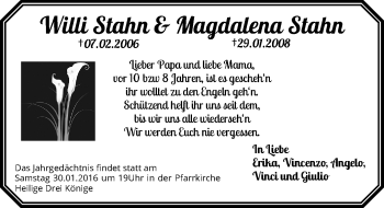 Todesanzeige von Willi und Magdalena Stahn von Rheinische Post