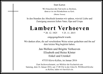 Todesanzeige von Lambert Verhoeven von Rheinische Post