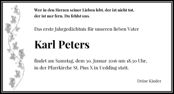 Todesanzeige von Karl Peters von Rheinische Post