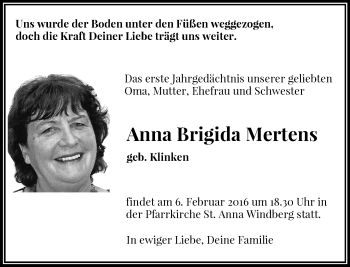 Todesanzeige von Anna Brigida Mertens von Rheinische Post