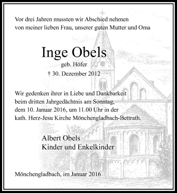 Todesanzeige von Inge Obels von Rheinische Post