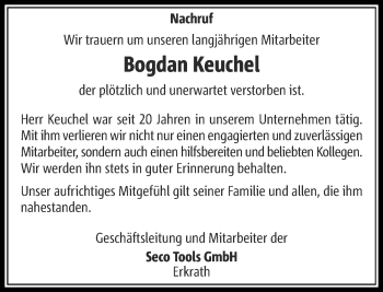 Todesanzeige von Bogdan Keuchel von Rheinische Post