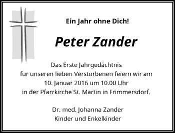 Todesanzeige von Peter Zander von Rheinische Post