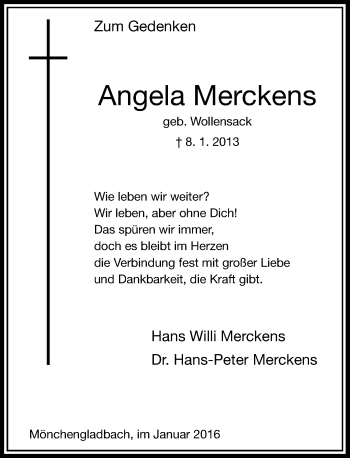 Todesanzeige von Angela Merckens von Rheinische Post