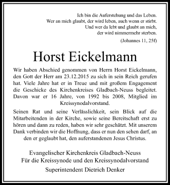 Todesanzeige von Horst Eickelmann von Rheinische Post