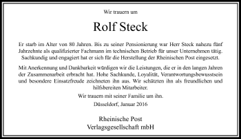 Todesanzeige von Rolf Steck von Rheinische Post