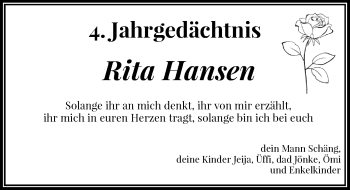 Todesanzeige von Rita Hansen von Rheinische Post