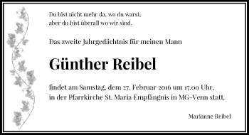 Todesanzeige von Günther Reibel von Rheinische Post