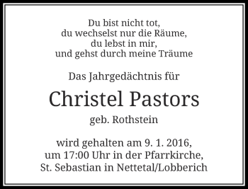 Todesanzeige von Christel Pastors von Rheinische Post