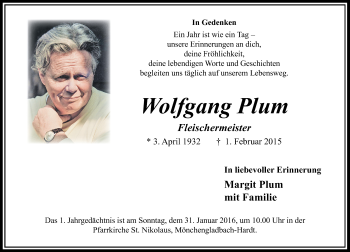 Todesanzeige von Wolfgang Plum von Rheinische Post