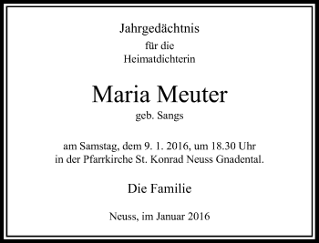 Todesanzeige von Maria Meuter von Rheinische Post