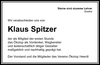 Todesanzeige von Klaus Spitzer von Rheinische Post