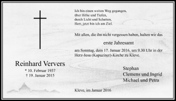 Todesanzeige von Reinhard Ververs von Rheinische Post