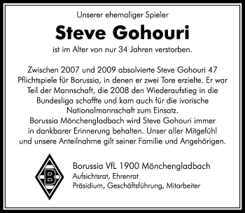 Todesanzeige von Steve Gohouri von Rheinische Post