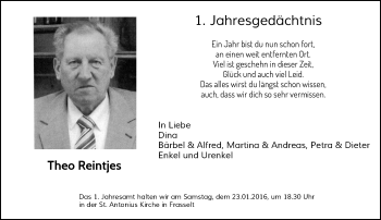 Todesanzeige von Theo Reintjes von Rheinische Post