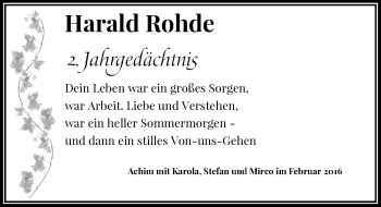 Todesanzeige von Harald Rohde von Rheinische Post