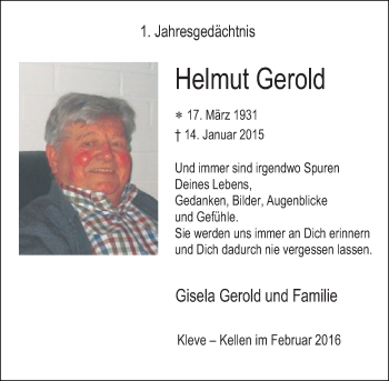 Todesanzeige von Helmut Gerold von Rheinische Post