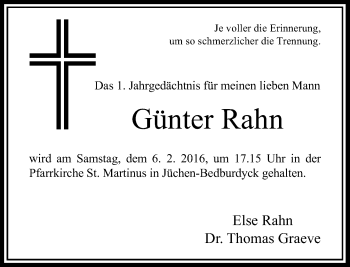 Todesanzeige von Günter Rahn von Rheinische Post