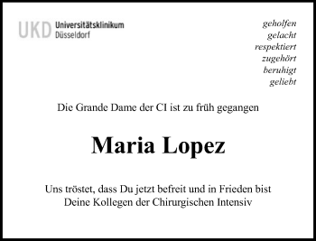 Todesanzeige von Maria Lopez von Rheinische Post