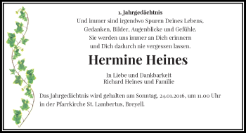 Todesanzeige von Hermine Heines von Rheinische Post