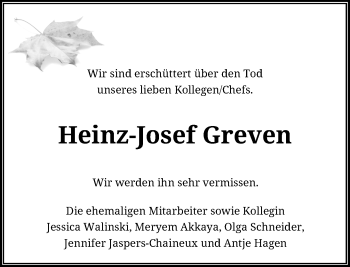 Todesanzeige von Heinz-Josef Greven von Rheinische Post