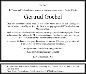 Todesanzeige von Gertrud Goebel von Rheinische Post
