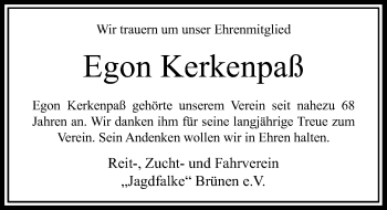 Todesanzeige von Egon Kerkenpaß von Rheinische Post