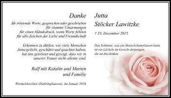 Todesanzeige von Jutta Stöcker Lawitzke von Rheinische Post