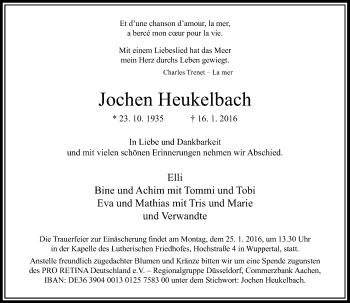 Todesanzeige von Jochen Heukelbach von Rheinische Post