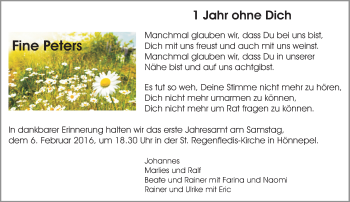 Todesanzeige von Fine Peters von Rheinische Post