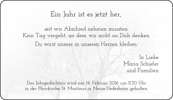 Todesanzeige von Ein Jahr ist es jetzt her  von Rheinische Post