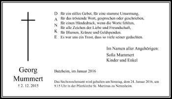 Todesanzeige von Georg Mummert von Rheinische Post