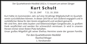 Todesanzeige von Kurt Schult von Rheinische Post