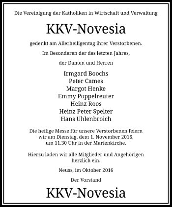 Todesanzeige von In Gedenken KKV-Novesia von Rheinische Post