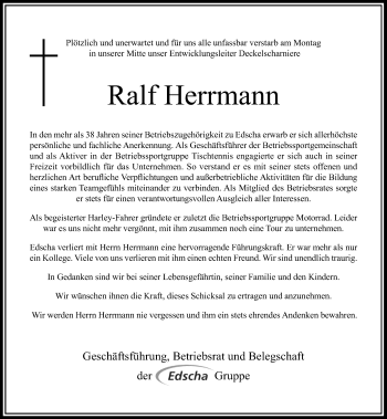 Todesanzeige von Ralf Herrmann von Rheinische Post