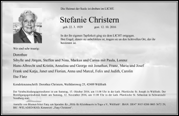 Todesanzeige von Stefanie Christern von Rheinische Post