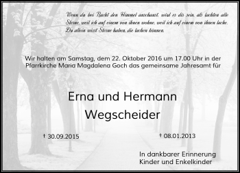 Todesanzeige von Erna und Hermann Wegscheider von Rheinische Post
