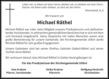 Todesanzeige von Michael Räthel von Rheinische Post