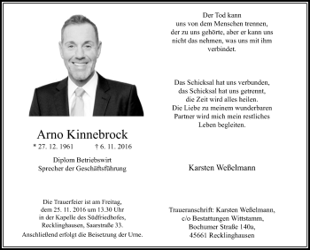 Todesanzeige von Arno Kinnebrock von Rheinische Post