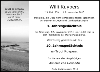 Todesanzeige von Willi und Trudi Kuypers von Rheinische Post