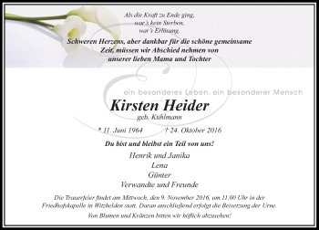 Todesanzeige von Kirsten Heider von Rheinische Post
