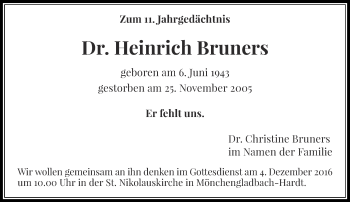 Todesanzeige von Heinrich Bruners von Rheinische Post