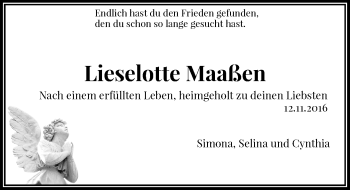 Todesanzeige von Lieselotte Maaßen von Rheinische Post