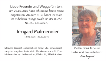 Todesanzeige von Irmgard Malmendier von Rheinische Post