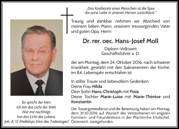 Todesanzeige von Hans-Josef Moll von Rheinische Post