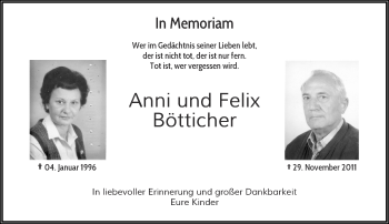 Todesanzeige von Anni und Felix Bötticher von Rheinische Post