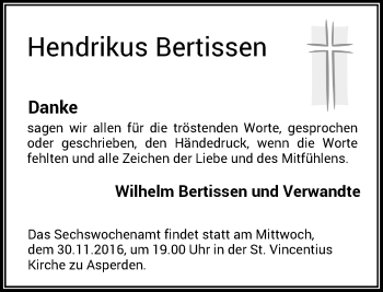 Todesanzeige von Hendrikus Bertissen von Rheinische Post
