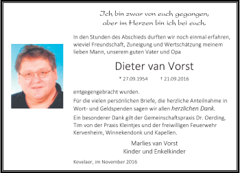 Todesanzeige von Dieter van Vorst von Rheinische Post