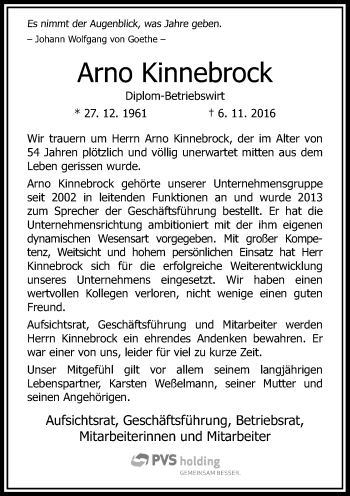 Todesanzeige von Arno Kinnebrock von Rheinische Post
