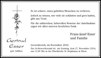 Todesanzeige von Gertrud Esser von Rheinische Post